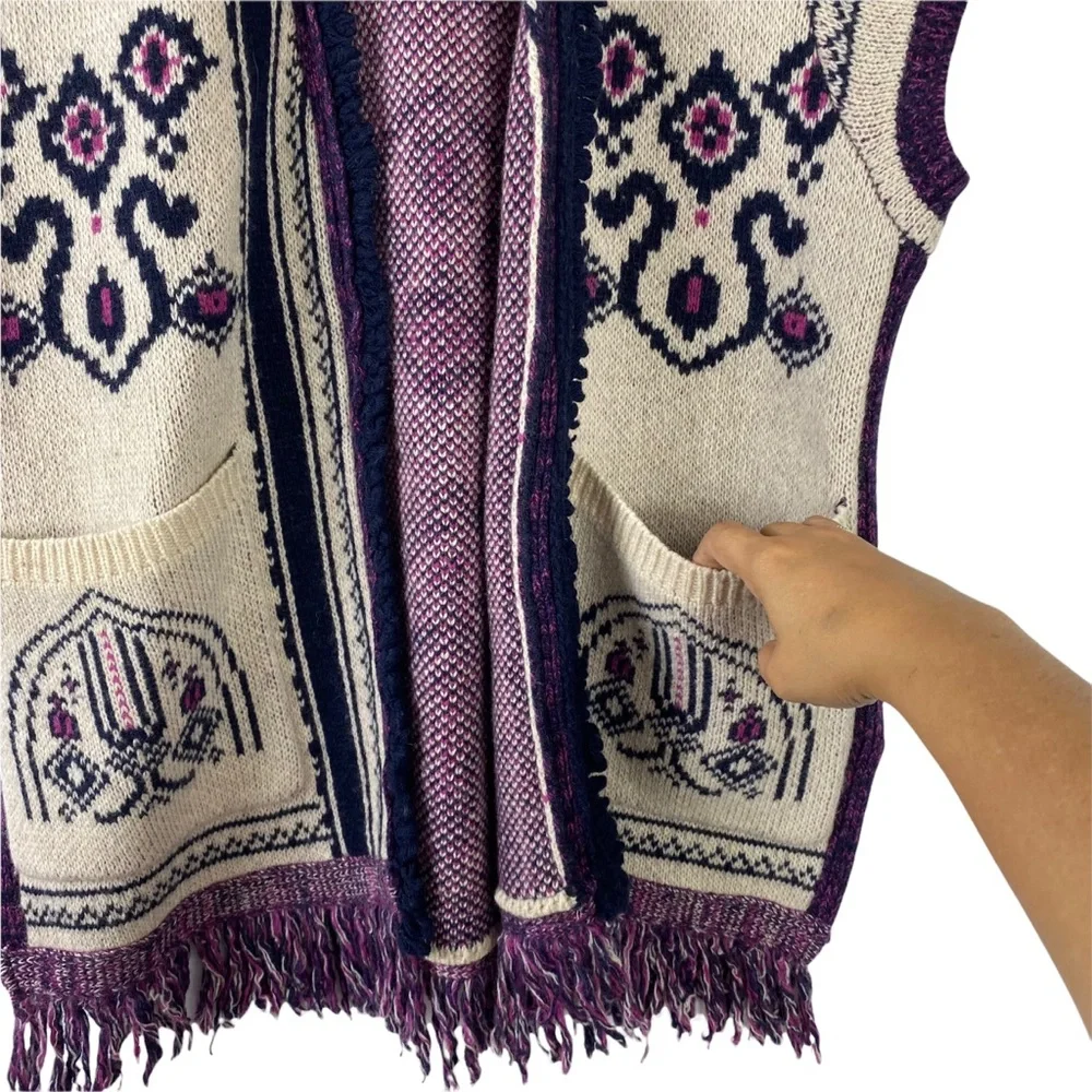 Anthro Angel of the North Warm Sweater Vest Wool Blend Navy/Purple/Ivory XS/S